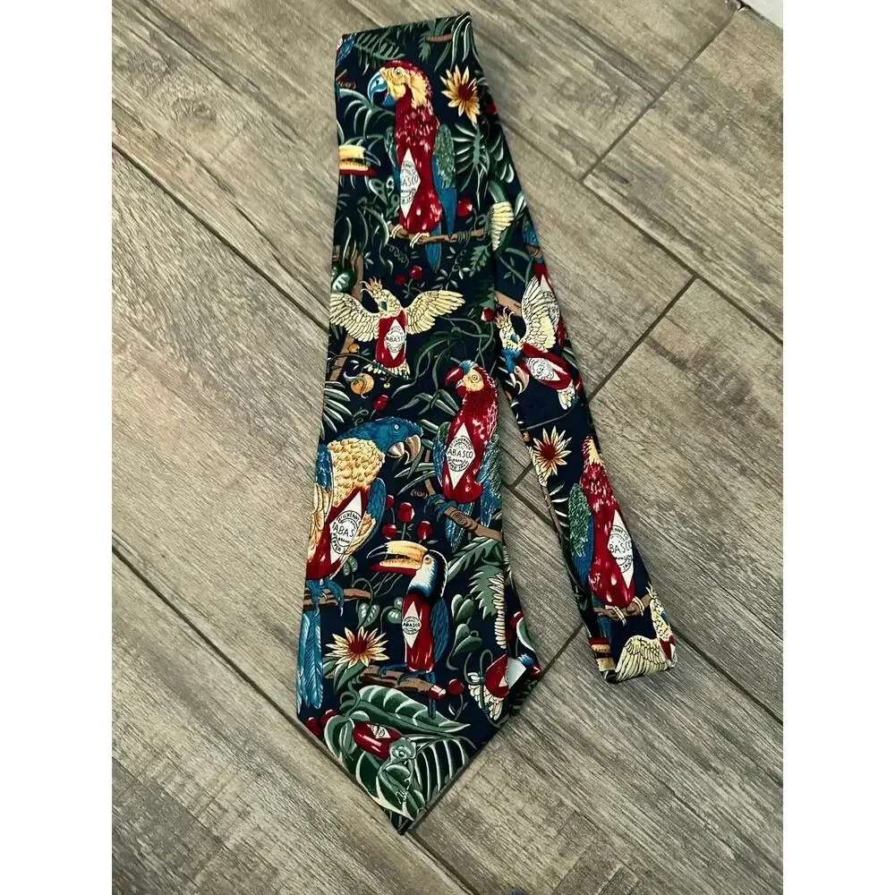 Tabaso Multicolor 100% Silk Tropical Parrot Print Neck Tie